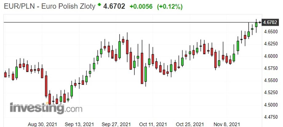 Notowania euro względem złotego