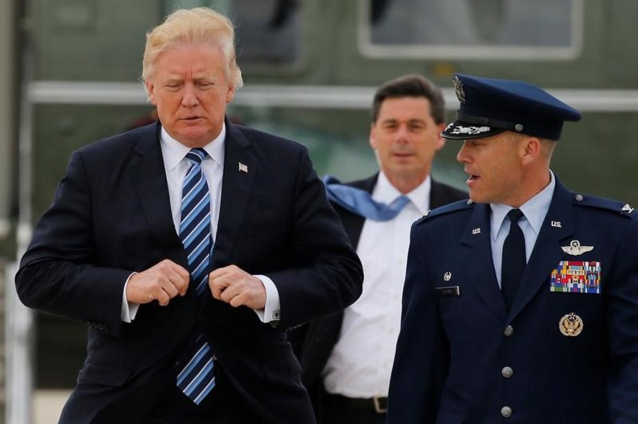 Trump arrives to board Air Force One for travel to New York from Joint Base Andrews, Maryland