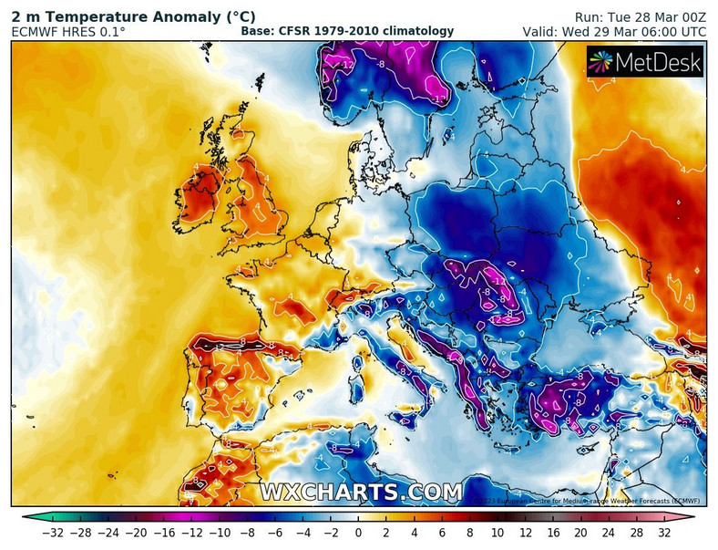 Temperatura nie będzie jeszcze zbyt wysoka, ale na zachodzie Europy widać już ocieplenie