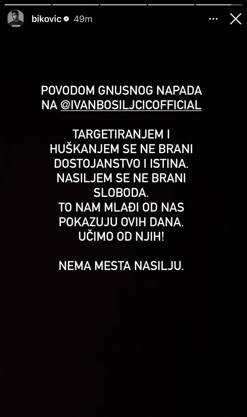Miloš Biković - objava na Instagramu