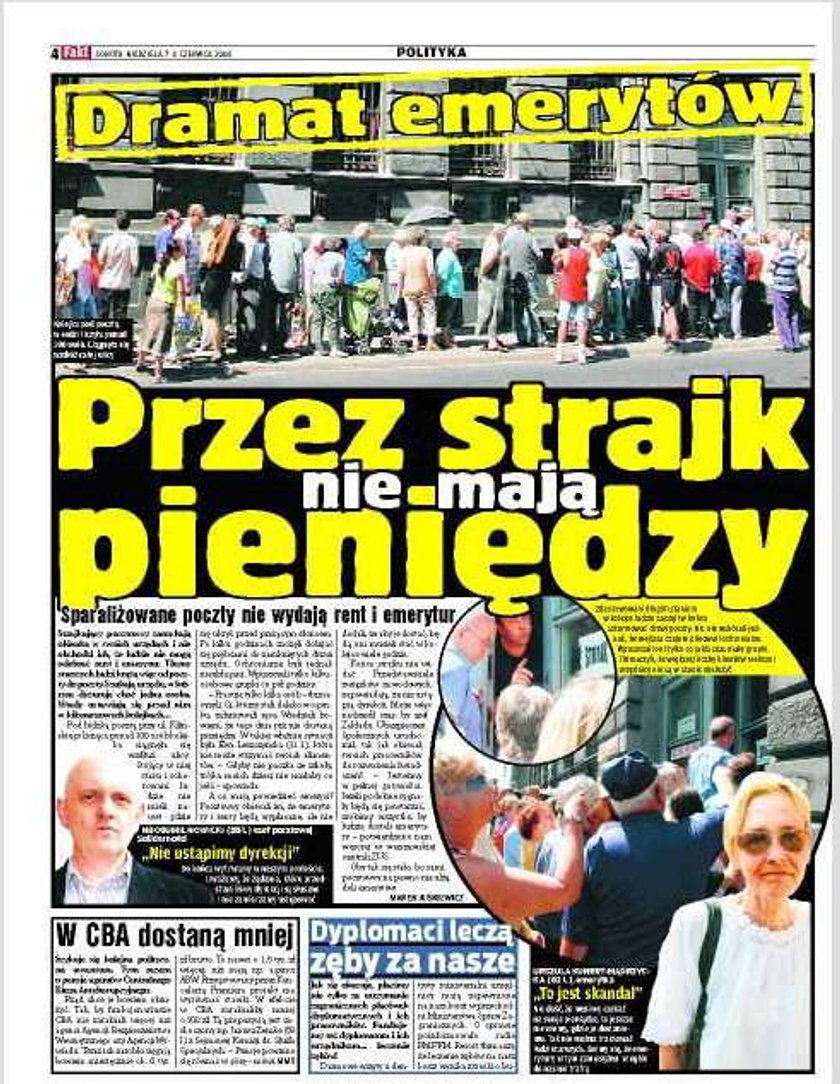 Przez strajk nie mają emerytur