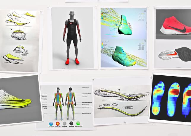 Materiały projektantów Nike z różnego etapu przygotowań modelu Vaporfly