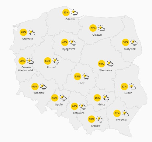 Prognozowany stopień zachmurzenia na sobotę 15 października