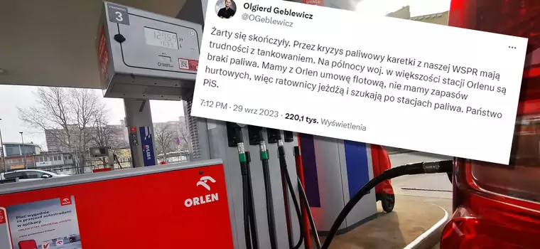 Brak paliwa na Orlenie. Kierowcy karetek mają problem z tankowaniem