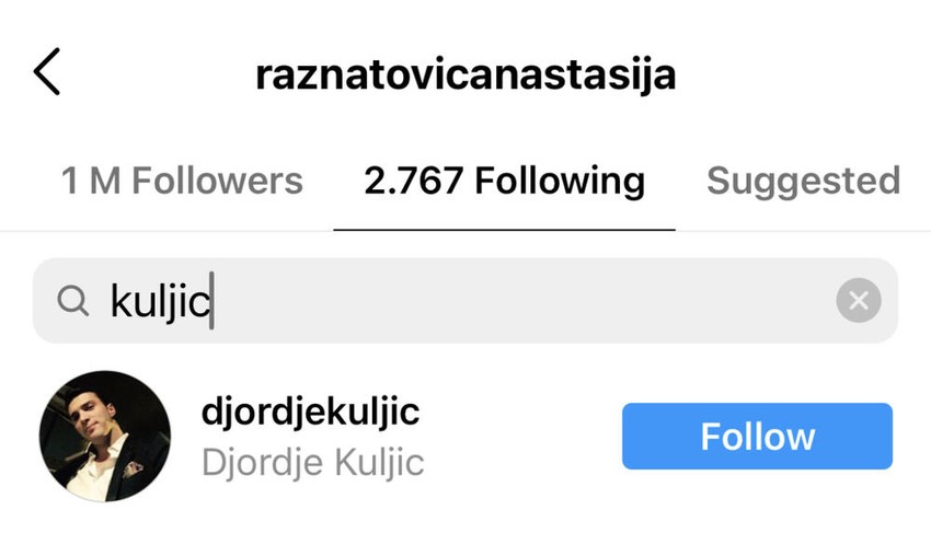 Anastasija prati Đorđa na Instagramu