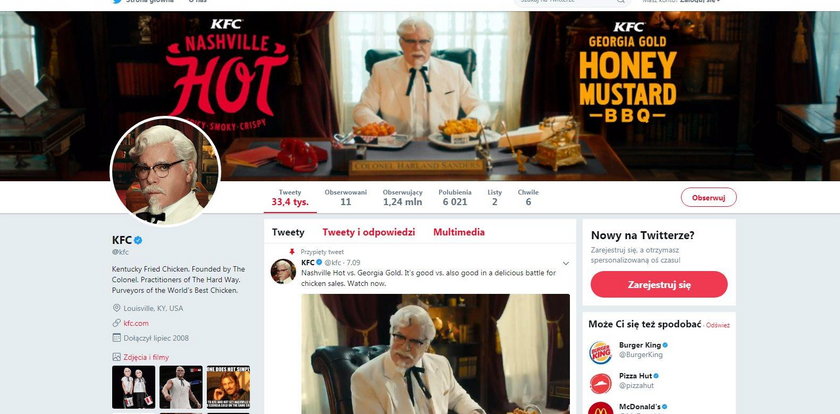 KFC śledzi na Twitterze dokładnie 11 osób. To ma sens!