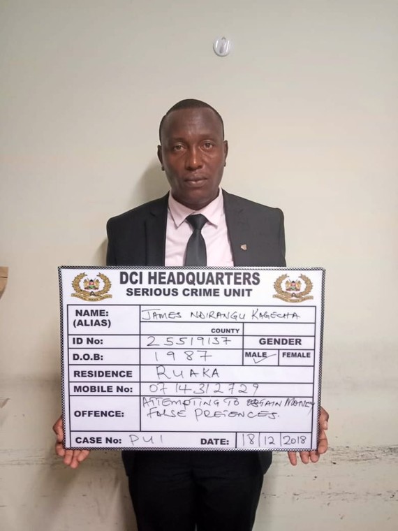 Mug shot shared by DCI on imposters claiming to be assigned to TSC CEO Nancy Macharia 