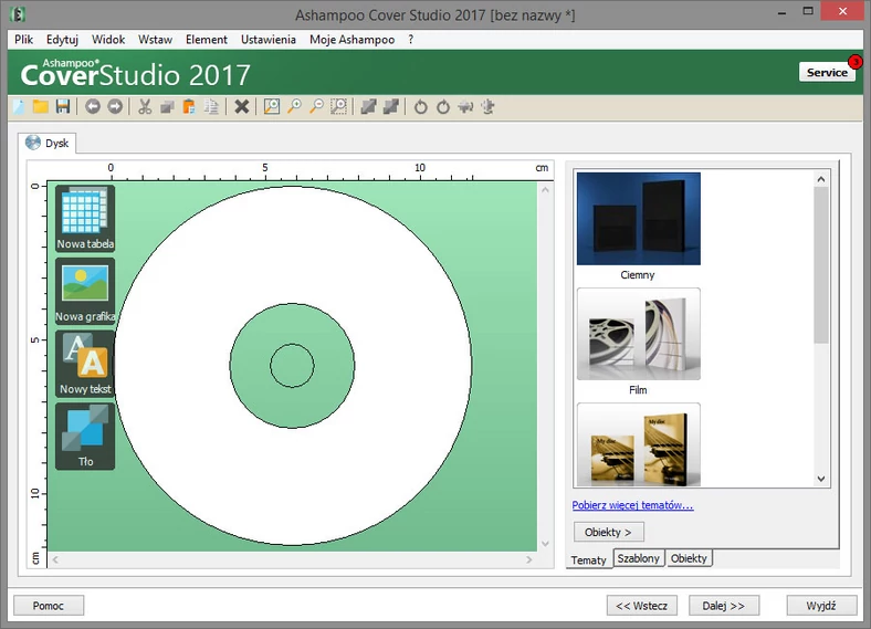 Główne okno programu do tworzenia etykiet dla płyt i pudełek - Ashampoo Cover Studio 2017
