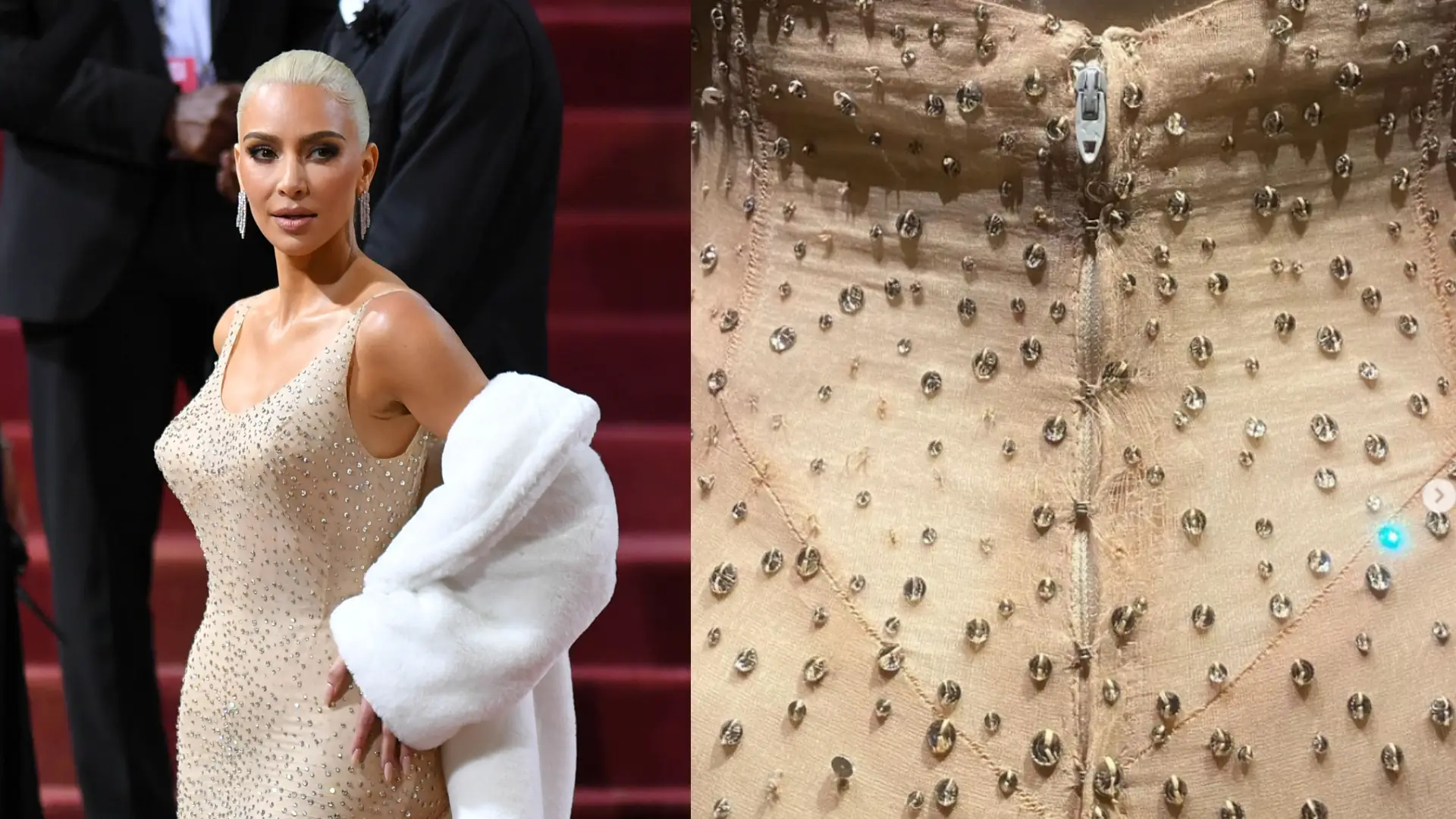 Kim Kardashian jednak uszkodziła bezcenną suknię Marilyn Monroe [zdjęcia]