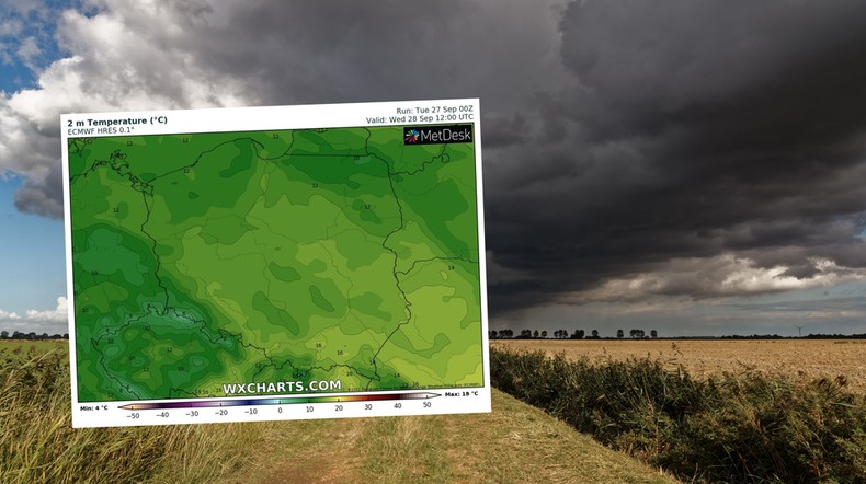 W środę nie unikniemy deszczu i zimna (mapa: wxcharts.com)