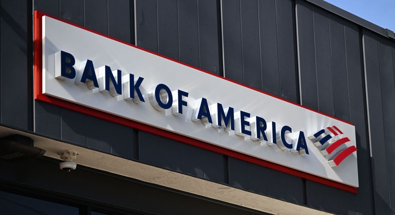 Signage is displayed outside of a Bank of America branch in Rolling Hills Estates, California, on March 13, 2023.PATRICK T. FALLON/AFP via Getty Images