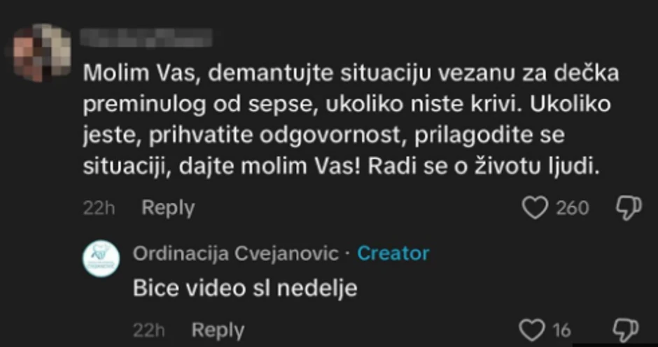 Stomatološka ordinacija o slučaju Matije Radulovića