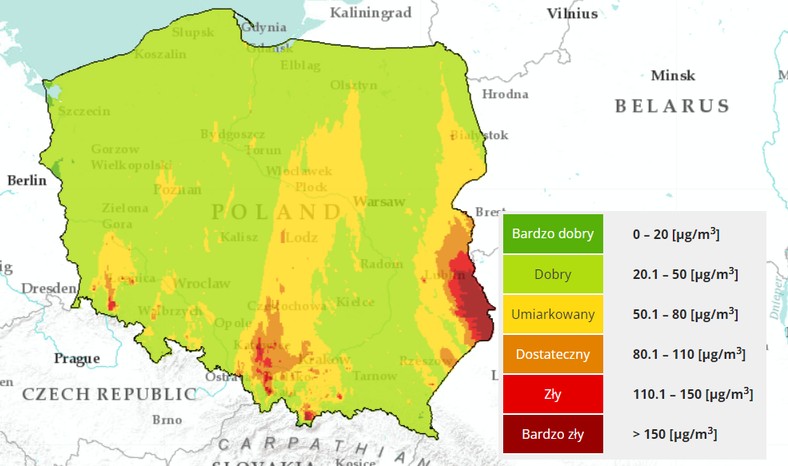 Na południu wysokie zanieczyszczenie powietrza może utrzymywać się również w ciągu dnia