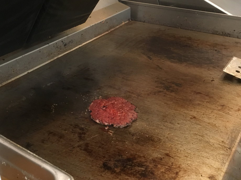 When the grease begins bubbling pancake-style, the burger is ready to be flipped, revealing the caramelized bottom.