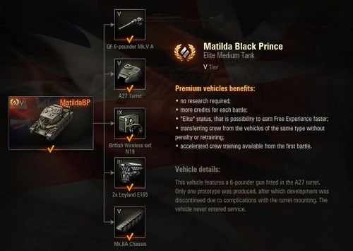 Pierwszy brytyjski czołg (premium) - Matilda Black Prince. Dość powolna, ale za to niesamowicie pancerna
