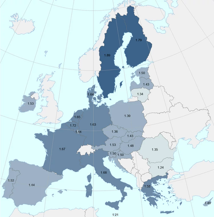 Ceny oleju napędowego na staqcjach w Europie (dane Komisji Europejskiej) w pierwszym tygodniu lipca 2023