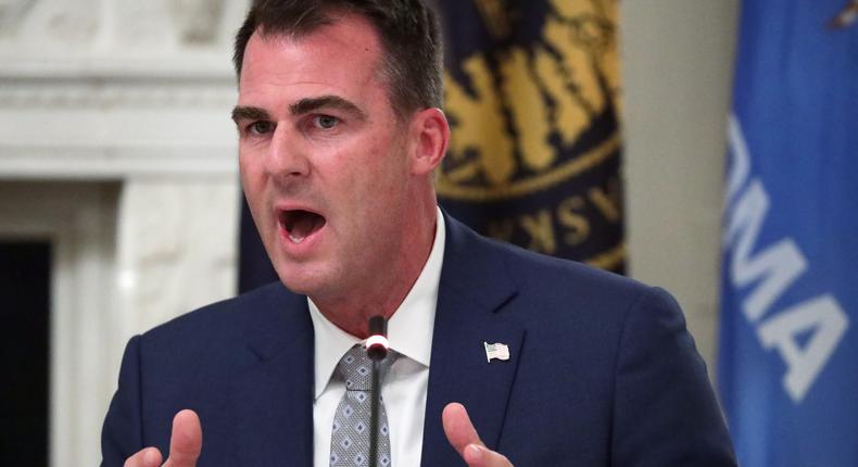 Gov. Kevin Stitt speaks during a roundtable at the State Dining Room of the White House June 18, 2020 in Washington, DC.
