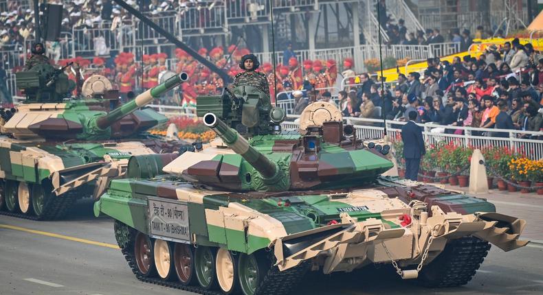 T-90 tanks on display during the Republic Day Parade 2024 on January 26, 2024 in New Delhi, India.Raj K Raj/Getty Images