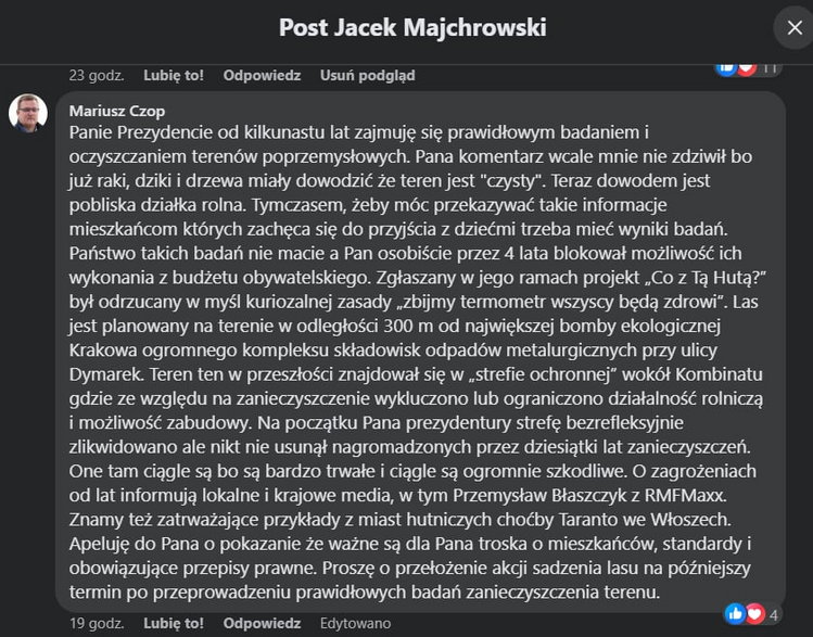 Profesor Mariusz Czop odpowiedział prezydentowi Krakowa