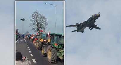 Protest rolników. Wojskowy myśliwiec przeleciał nad głowami protestujących