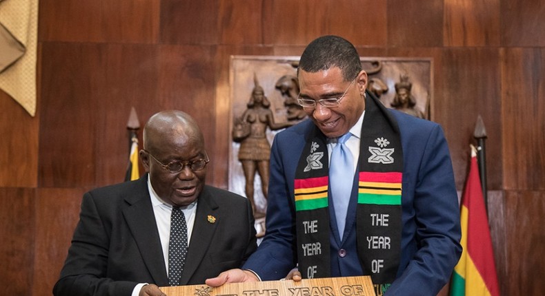 Ghana’s President, Nana Addo Dankwa Akufo-Addo and the Prime Minister of Jamaica, Andrew Holness