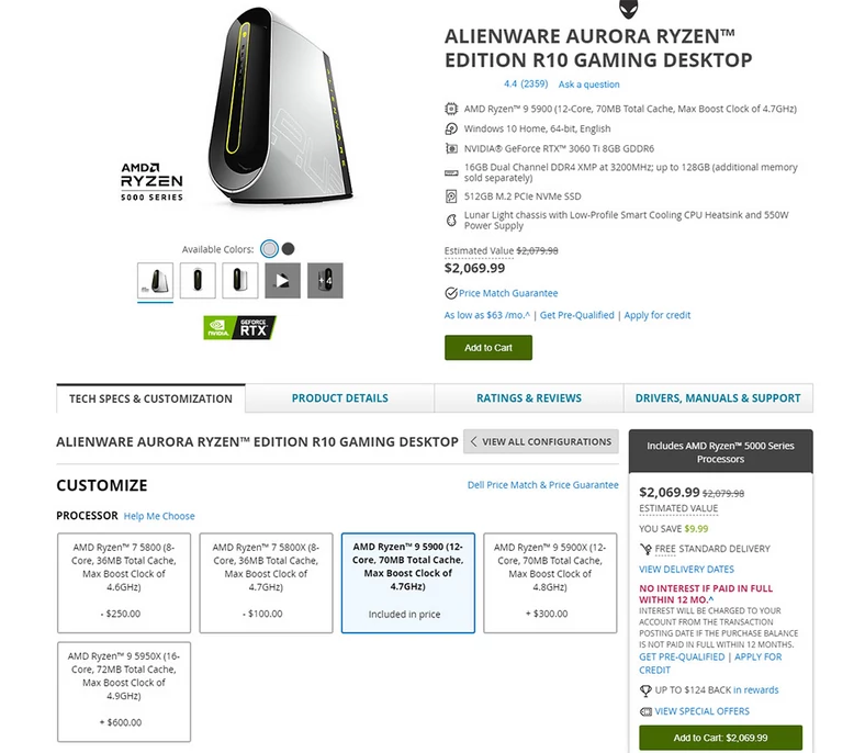 Alienware Aurora Ryzen Edition R10 z Ryzenami 9 5900 i 7 5800