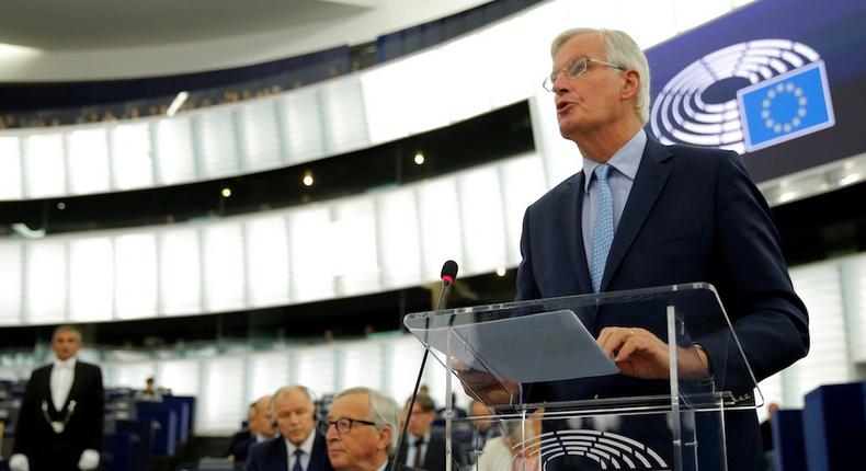 European Union's chief Brexit negotiator Michel Barnier addresses the plenary of the European Parliament on Britain's withdrawal from the European Union during a debate on Brexit at the European Parliament in Strasbourg, France, September 18, 2019. REUTERS/Vincent Kessler