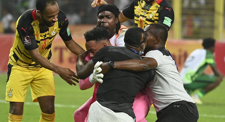 Black Stars celebrating their goal.