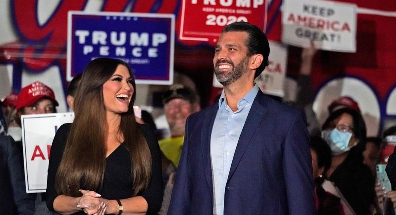 Donald Trump Jr. with his girlfriend Kimberly Guilfoyle at Georgia Republican Party headquarters November 5, 2020 in Atlanta, Georgia.