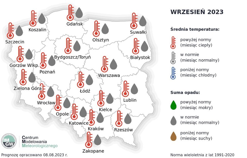 Wrzesień ma być miesiącem cieplejszym od normy z lat 1991-2020