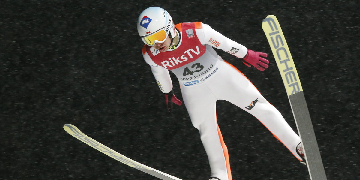 Kamil Stoch of Poland soars in the air during the FIS Ski Jumping World Cup Flying Hill competition in Vikersund