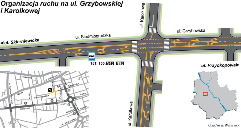 Zmiana organizacji ruchu na ul. Grzybowskiej i Karolkowej. (fot. materiały prasowe Urzędu Miasta Stołecznego Warszawy)