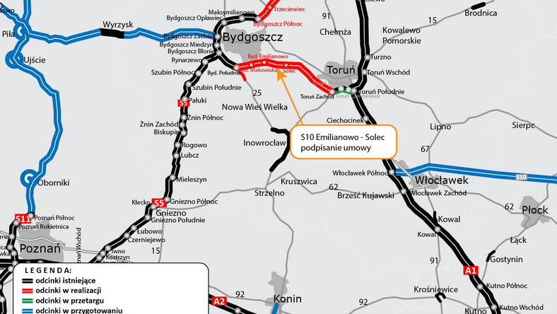 Trasa S10 na odcinku Bydgoszcz - Toruń ułatwi przejazd w kierunku Warszawy