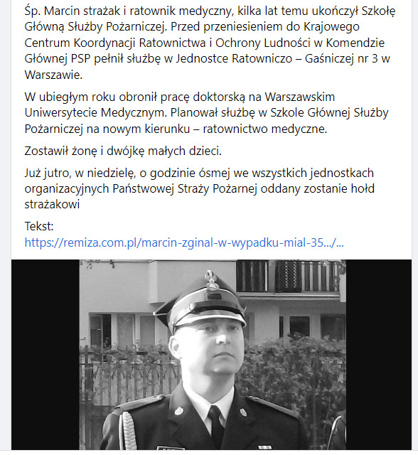 Zmarły strażak w ubiegłym roku obronił pracę doktorską