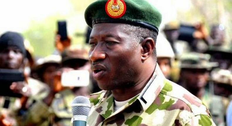 President Goodluck Jonathan wears camouflage on visit to Baga, Mubi on February 26, 2015.