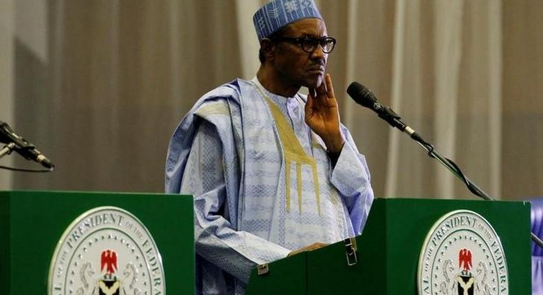 Nigeria's President Muhammadu Buhari looks on during a joint news conference with Cameroon's President Paul Biya in Abuja, Nigeria, May 4, 2016.