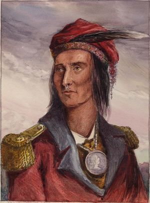 Tecumseh przedstawiony jako brytyjski generał, mal. Owen Staples, domena publiczna