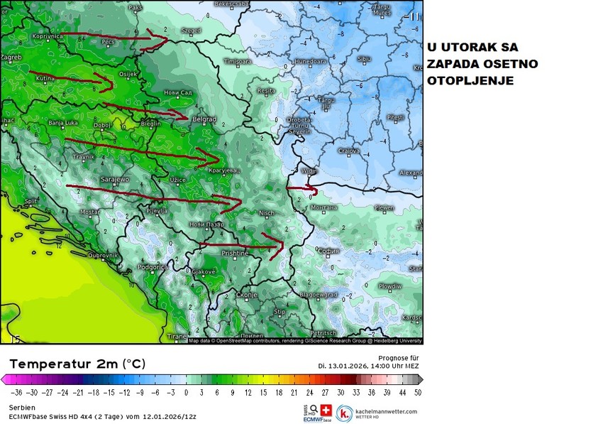 Toplije vreme od utorak 14. januara