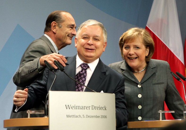 Jacques Chirac, Lech Kaczyński i Angela Merkel