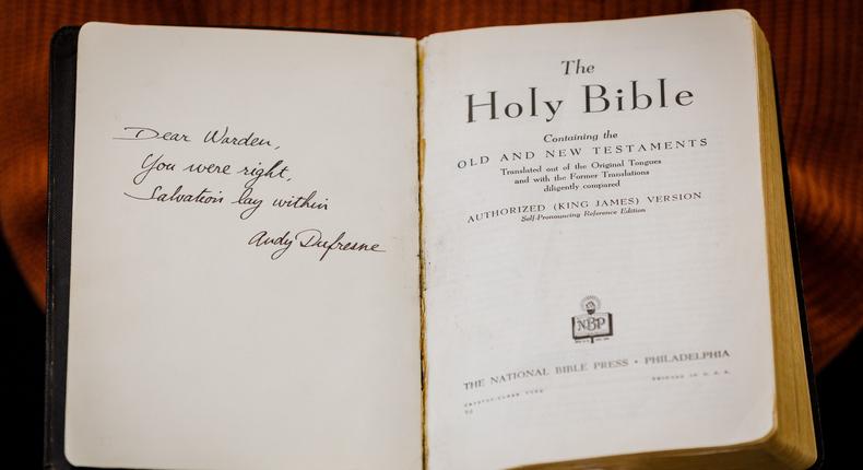 The inscription in the Bible used in The Shawshank Redemption.Tristan Fewings/Getty Images