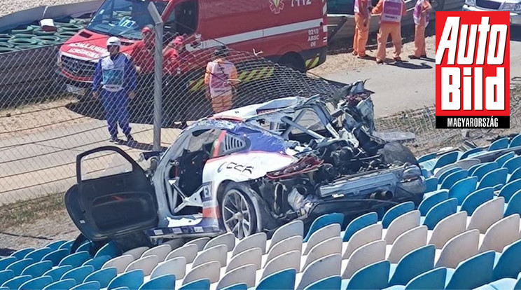 Megrázó képek Portugáliából: Fékhiba után egy Porsche 911 GT3 Cup landolt a tribünön. Az FIA vizsgálja a balesetet. / Fotó: one3mil / Twitter