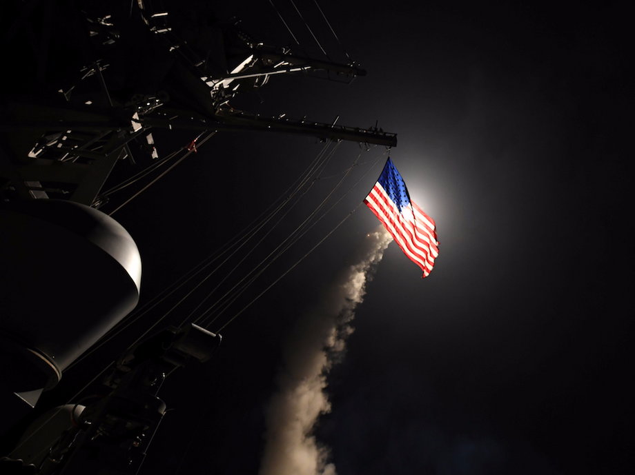 The US Navy guided-missile destroyer USS Porter conducting strike operations from the Mediterranean Sea that the Defense Department said was a part of cruise-missile strike against Syria on Friday.