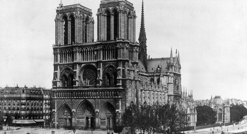 The Notre-Dame cathedral, shown here in 1911, has been a spot for religious worship for more than 2,000 years. Prior to the construction of the cathedral, several other Catholic churches were erected on the same spot.