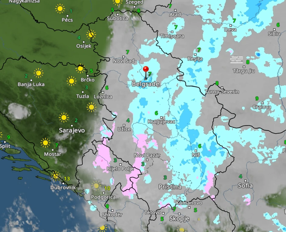 Kretanje nevremena u 7 časova