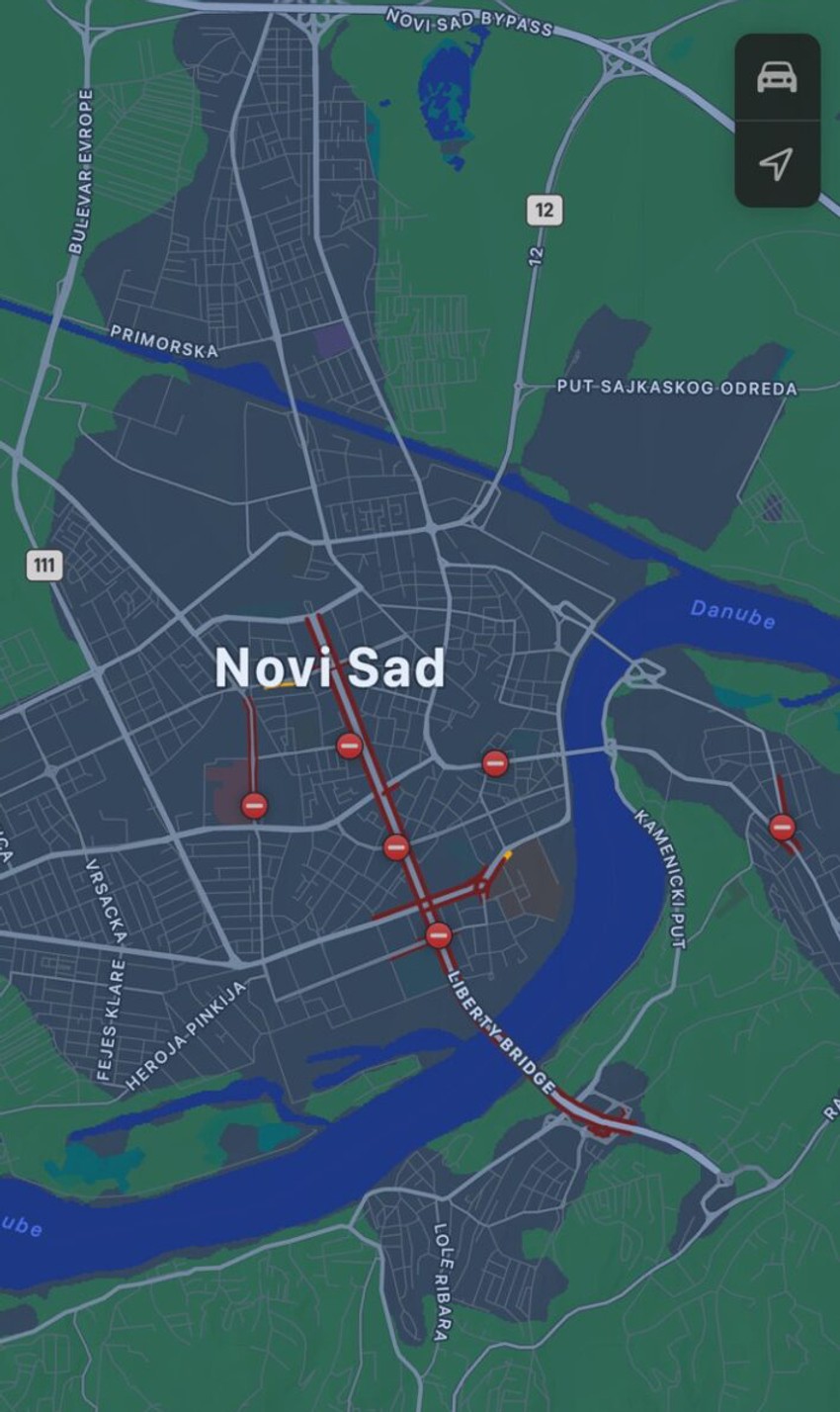 Novi Sad mapa blokada