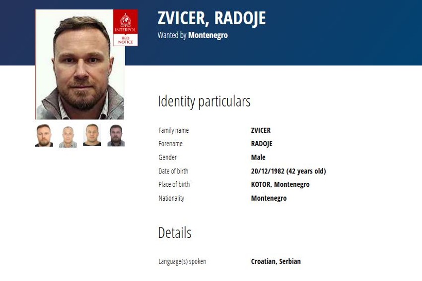 Crvena poternica za Zvicerom po nalogu Crne Gore