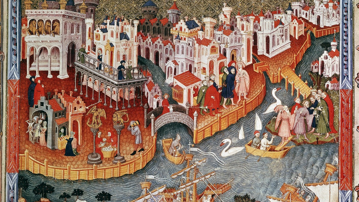 Marco Polo sailing from Venice in 1271, (15th century) .