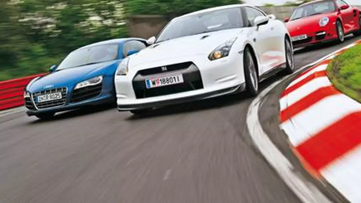 Nissan GT-R staje do walki z Audi R8 v10 i Porsche 911 Turbo. Test aut sportowych: Samuraj kontra niemieccy wojownicy