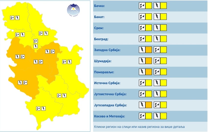 "Žuti" i "narandžasti" meteoalarm za sredu 21. maj