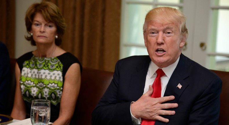 Sen. Lisa Murkowski (L), Former President Donald Trump (R).
